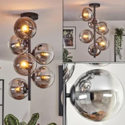 Gastor Plafonnier, Boule lumineuse Chrome, Fumé, 6 lumières