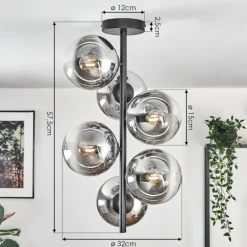 Gastor Plafonnier, Boule lumineuse Chrome, Fumé, 6 lumières