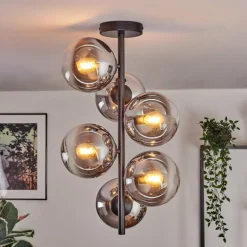 Gastor Plafonnier, Boule lumineuse Chrome, Fumé, 6 lumières
