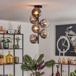 Gastor Plafonnier, Boule lumineuse Chrome, Fumé, 6 lumières