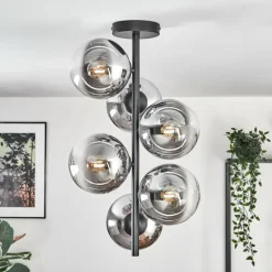 Gastor Plafonnier, Boule lumineuse Chrome, Fumé, 6 lumières