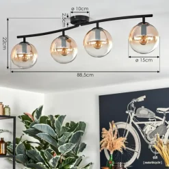 Gastor Plafonnier, Boule lumineuse Ambre, Clair, 4 lumières