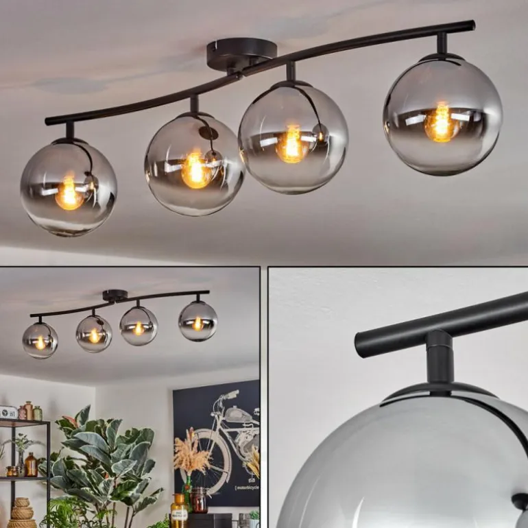 Gastor Plafonnier, Boule lumineuse Chrome, Clair, Fumé, 4 lumières