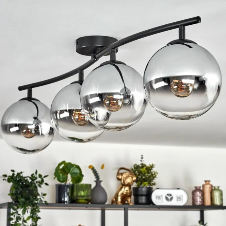 Gastor Plafonnier, Boule lumineuse Chrome, Clair, Fumé, 4 lumières