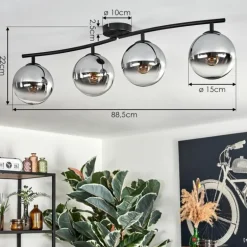Gastor Plafonnier, Boule lumineuse Chrome, Clair, Fumé, 4 lumières