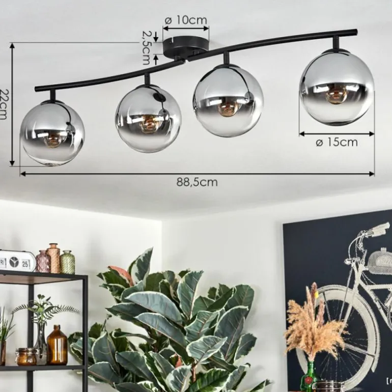 Gastor Plafonnier, Boule lumineuse Chrome, Clair, Fumé, 4 lumières