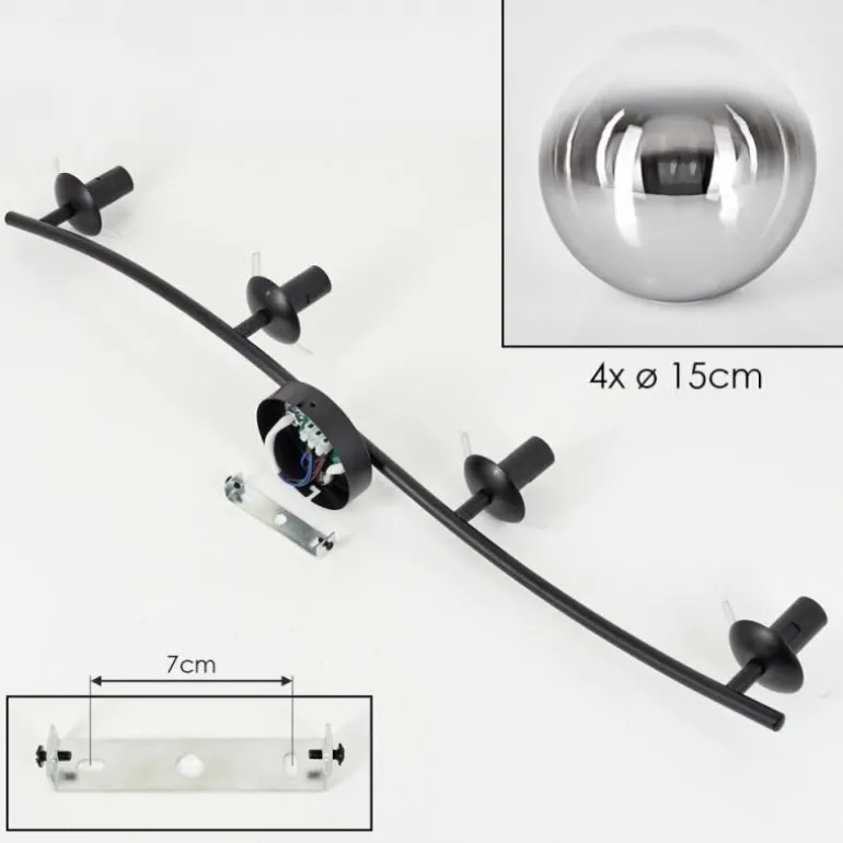 Gastor Plafonnier, Boule lumineuse Chrome, Clair, Fumé, 4 lumières