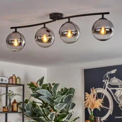 Gastor Plafonnier, Boule lumineuse Chrome, Clair, Fumé, 4 lumières