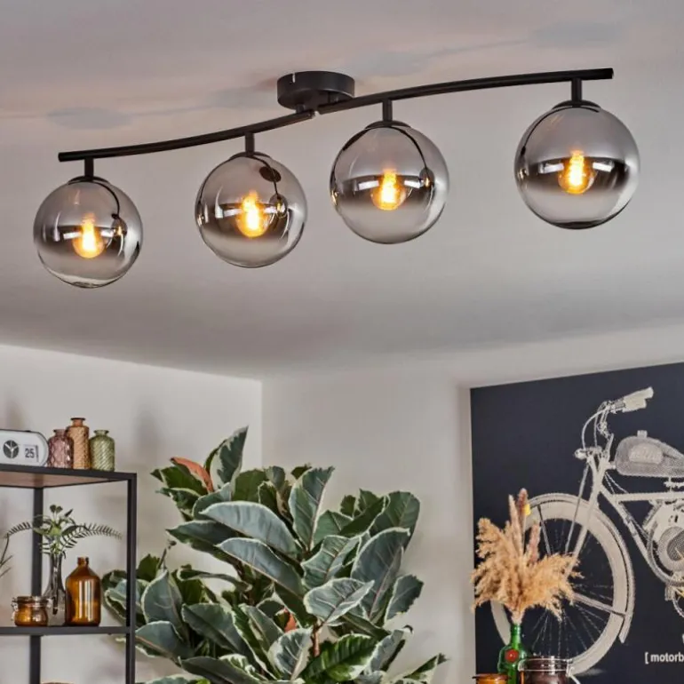 Gastor Plafonnier, Boule lumineuse Chrome, Clair, Fumé, 4 lumières