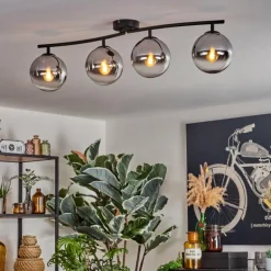 Gastor Plafonnier, Boule lumineuse Chrome, Clair, Fumé, 4 lumières