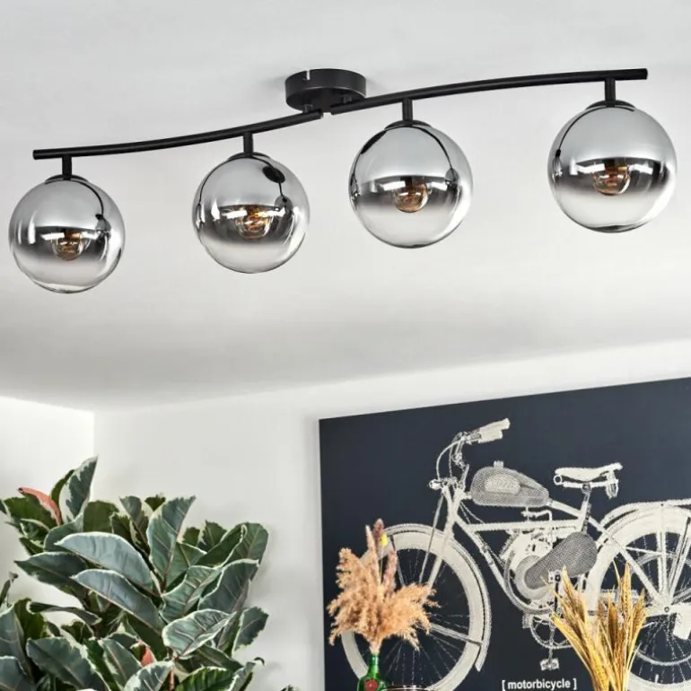 Gastor Plafonnier, Boule lumineuse Chrome, Clair, Fumé, 4 lumières