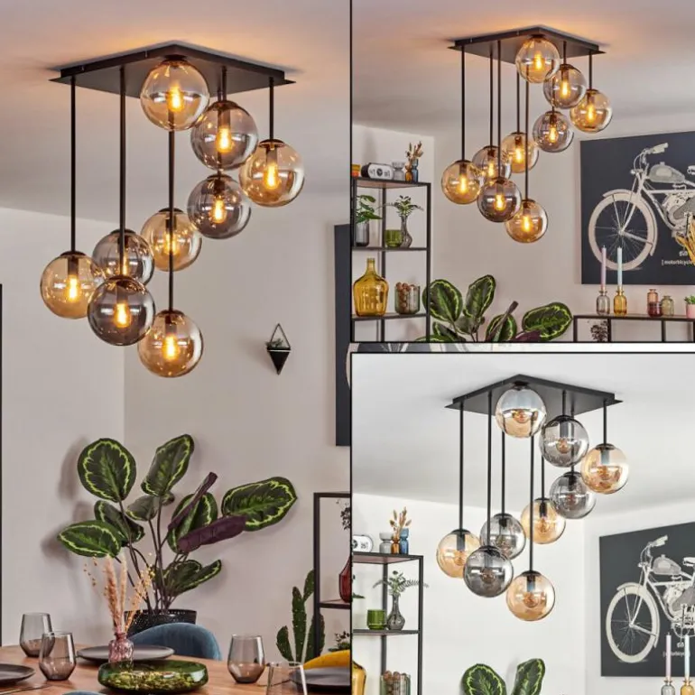 Gastor Plafonnier, Boule lumineuse Ambre, Fumé, 9 lumières