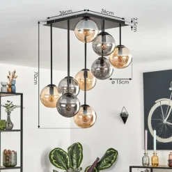 Gastor Plafonnier, Boule lumineuse Ambre, Fumé, 9 lumières