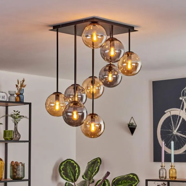 Gastor Plafonnier, Boule lumineuse Ambre, Fumé, 9 lumières