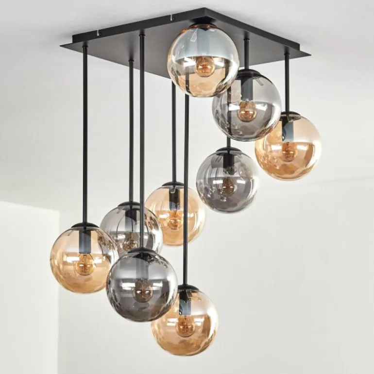 Gastor Plafonnier, Boule lumineuse Ambre, Fumé, 9 lumières