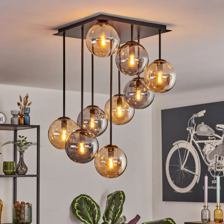Gastor Plafonnier, Boule lumineuse Ambre, Fumé, 9 lumières