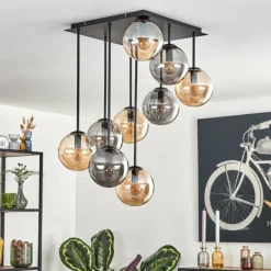 Gastor Plafonnier, Boule lumineuse Ambre, Fumé, 9 lumières