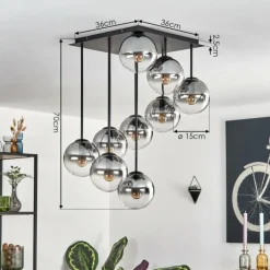 Gastor Plafonnier, Boule lumineuse Clair, Fumé, 9 lumières