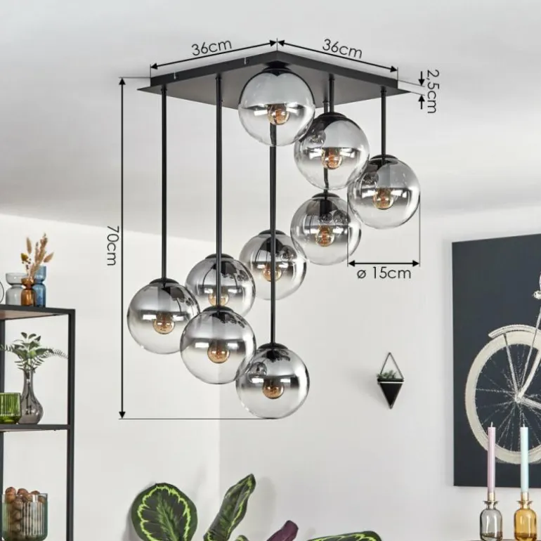 Gastor Plafonnier, Boule lumineuse Clair, Fumé, 9 lumières