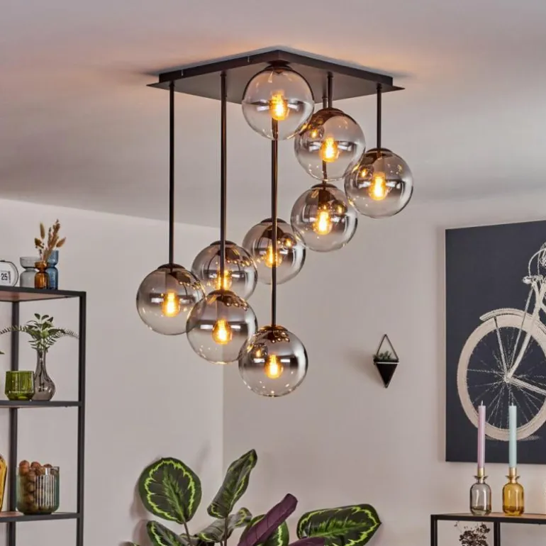 Gastor Plafonnier, Boule lumineuse Clair, Fumé, 9 lumières