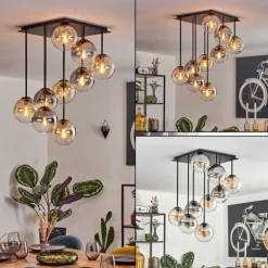 Gastor Plafonnier, Boule lumineuse Ambre, Clair, Fumé, 9 lumières