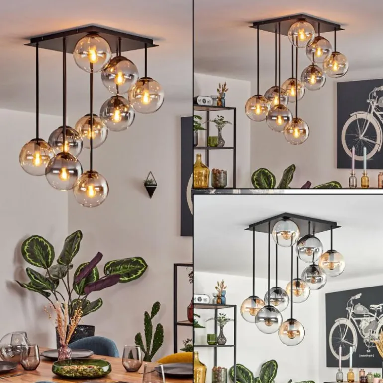 Gastor Plafonnier, Boule lumineuse Ambre, Clair, Fumé, 9 lumières
