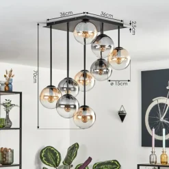 Gastor Plafonnier, Boule lumineuse Ambre, Clair, Fumé, 9 lumières