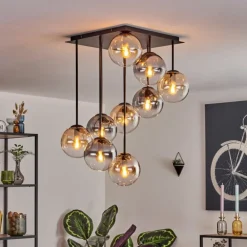 Gastor Plafonnier, Boule lumineuse Ambre, Clair, Fumé, 9 lumières