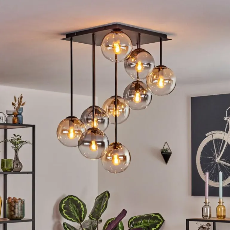 Gastor Plafonnier, Boule lumineuse Ambre, Clair, Fumé, 9 lumières