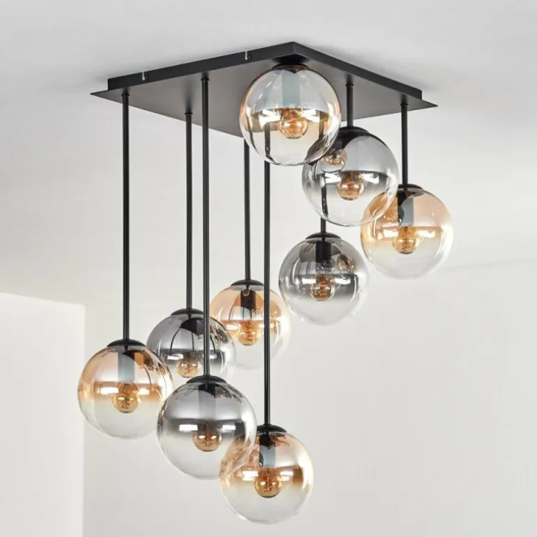 Gastor Plafonnier, Boule lumineuse Ambre, Clair, Fumé, 9 lumières
