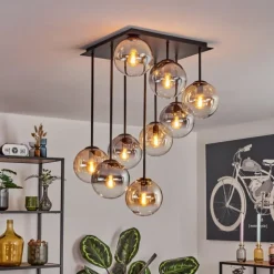 Gastor Plafonnier, Boule lumineuse Ambre, Clair, Fumé, 9 lumières