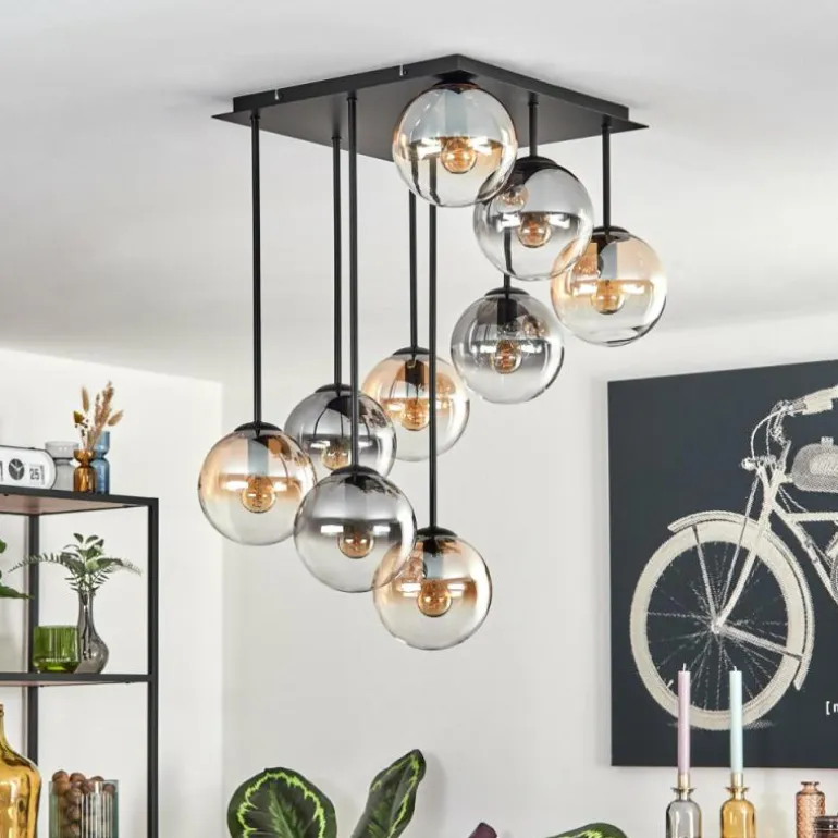 Gastor Plafonnier, Boule lumineuse Ambre, Clair, Fumé, 9 lumières