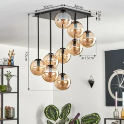 Gastor Plafonnier, Boule lumineuse Ambre, 9 lumières