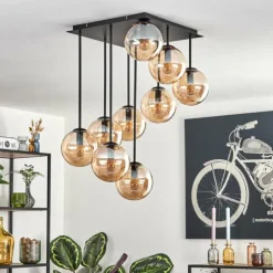 Gastor Plafonnier, Boule lumineuse Ambre, 9 lumières