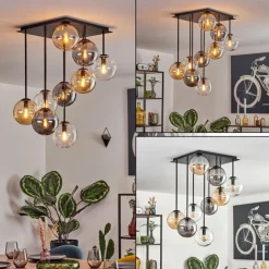 Gastor Plafonnier, Boule lumineuse Ambre, Clair, Fumé, 9 lumières