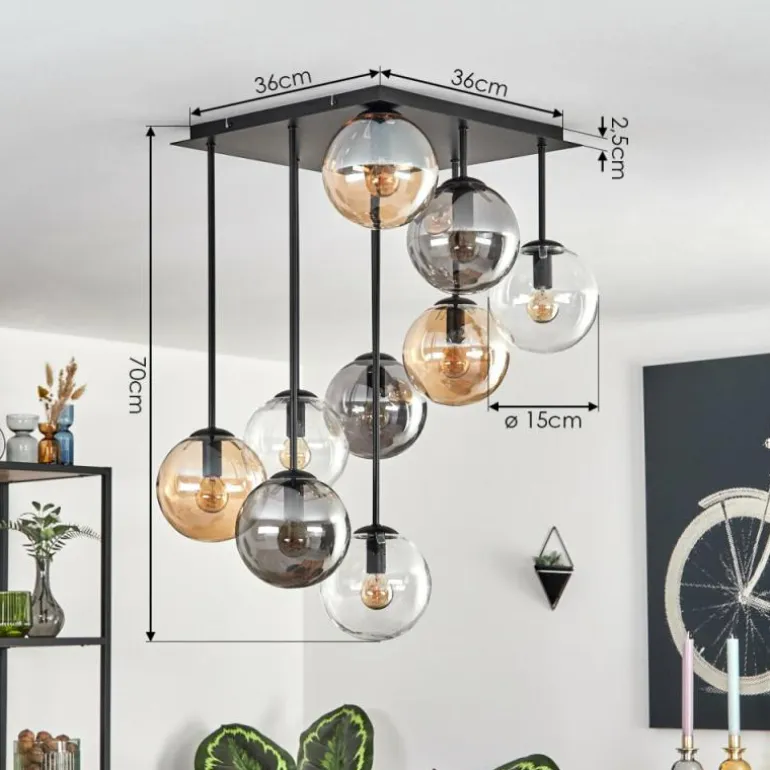 Gastor Plafonnier, Boule lumineuse Ambre, Clair, Fumé, 9 lumières