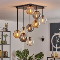 Gastor Plafonnier, Boule lumineuse Ambre, Clair, Fumé, 9 lumières