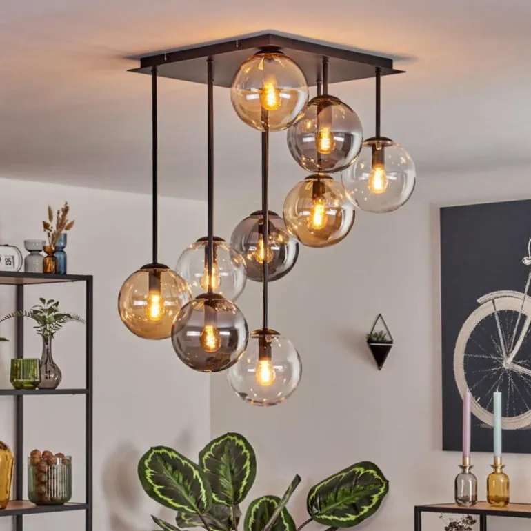 Gastor Plafonnier, Boule lumineuse Ambre, Clair, Fumé, 9 lumières