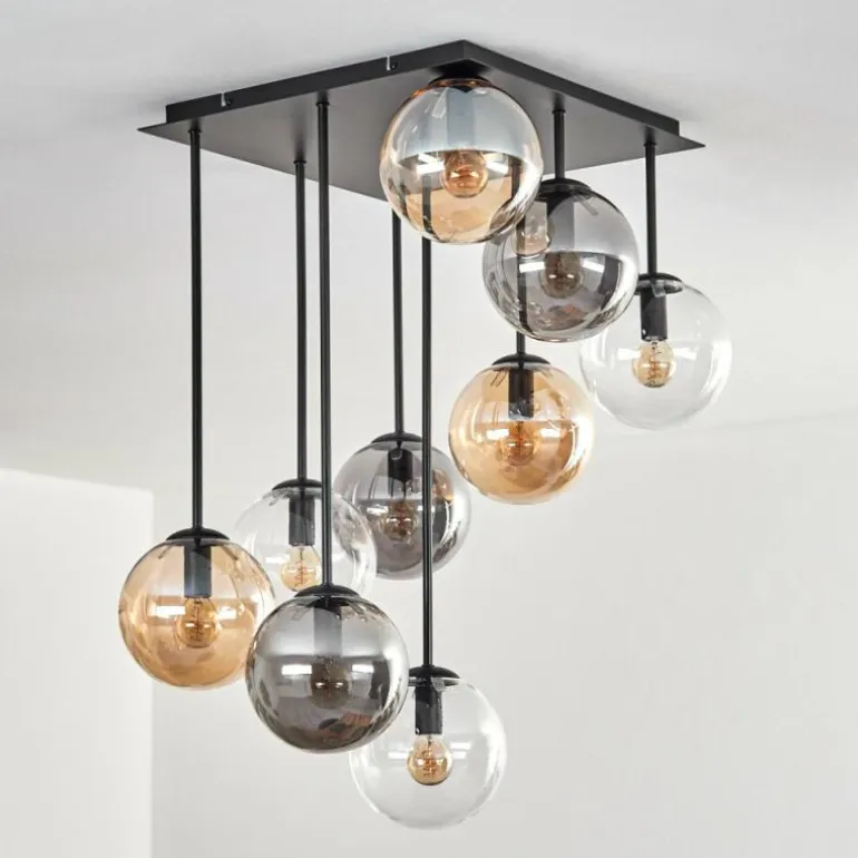 Gastor Plafonnier, Boule lumineuse Ambre, Clair, Fumé, 9 lumières