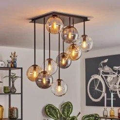 Gastor Plafonnier, Boule lumineuse Ambre, Clair, Fumé, 9 lumières