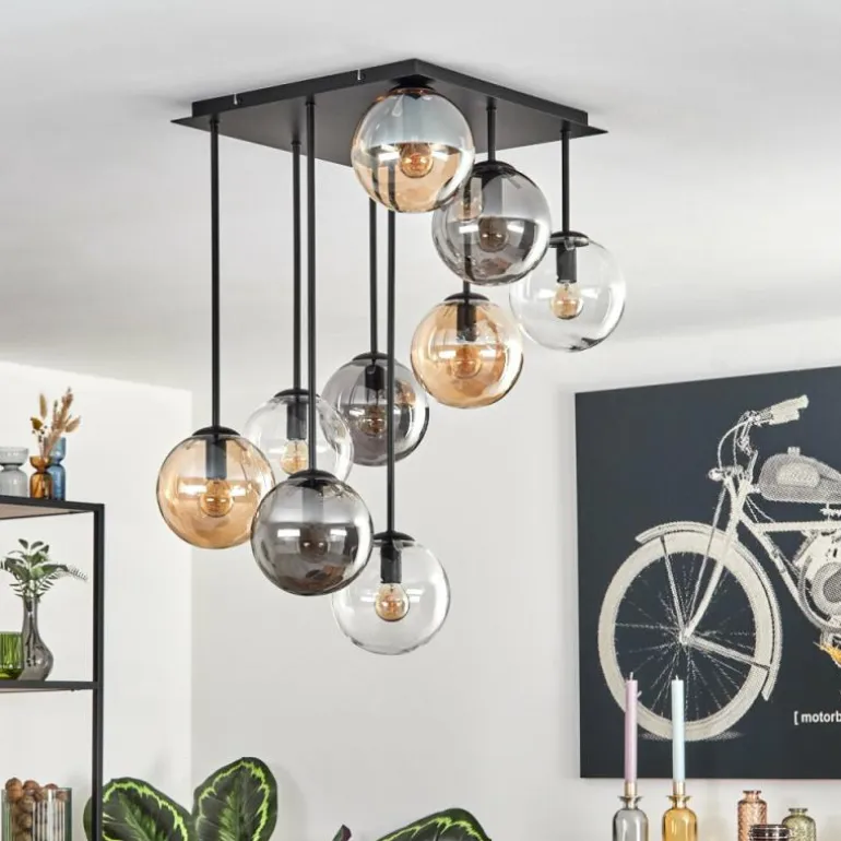 Gastor Plafonnier, Boule lumineuse Ambre, Clair, Fumé, 9 lumières