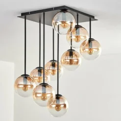 Gastor Plafonnier, Boule lumineuse Ambre, Clair, 9 lumières