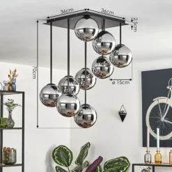 Gastor Plafonnier, Boule lumineuse Chrome, Fumé, 9 lumières