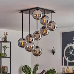 Gastor Plafonnier, Boule lumineuse Chrome, Fumé, 9 lumières