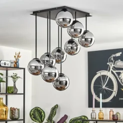 Gastor Plafonnier, Boule lumineuse Chrome, Fumé, 9 lumières