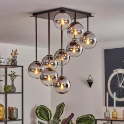 Gastor Plafonnier, Boule lumineuse Chrome, Clair, Fumé, 9 lumières
