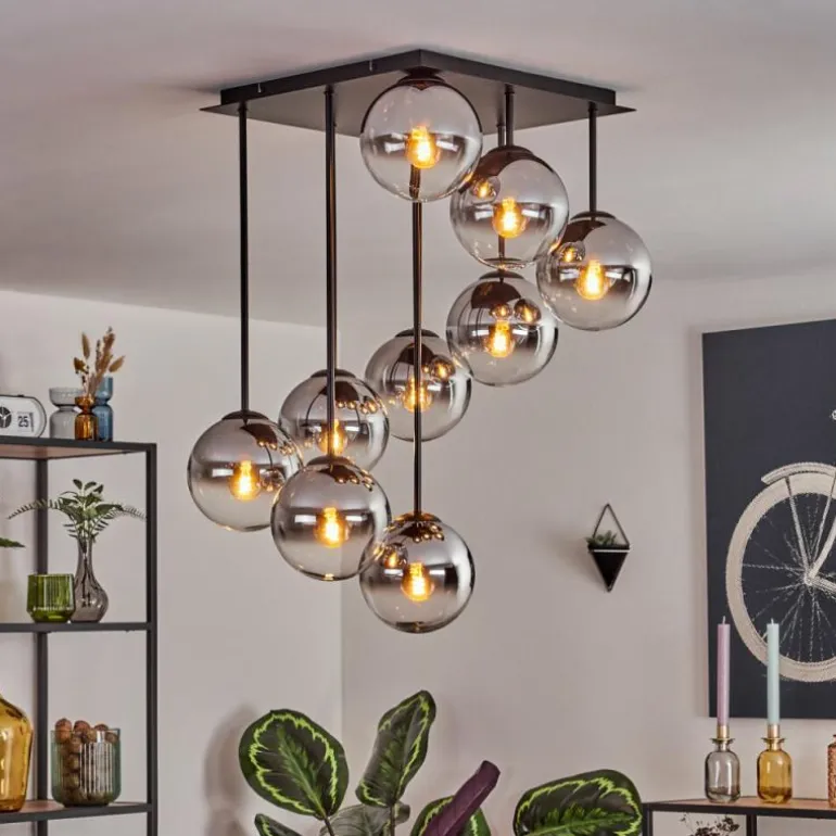 Gastor Plafonnier, Boule lumineuse Chrome, Clair, Fumé, 9 lumières