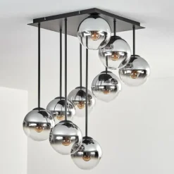 Gastor Plafonnier, Boule lumineuse Chrome, Clair, Fumé, 9 lumières
