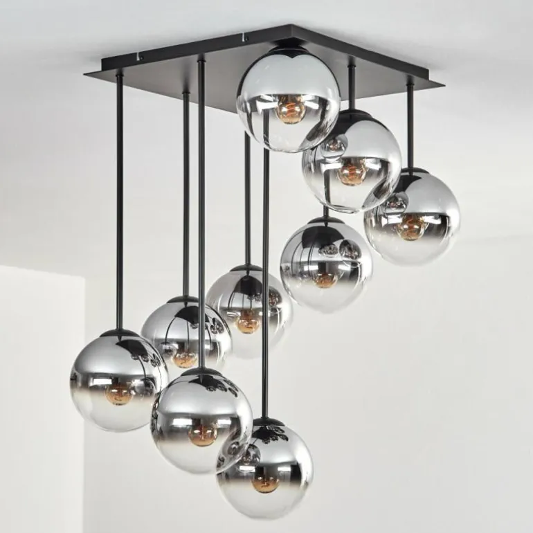 Gastor Plafonnier, Boule lumineuse Chrome, Clair, Fumé, 9 lumières