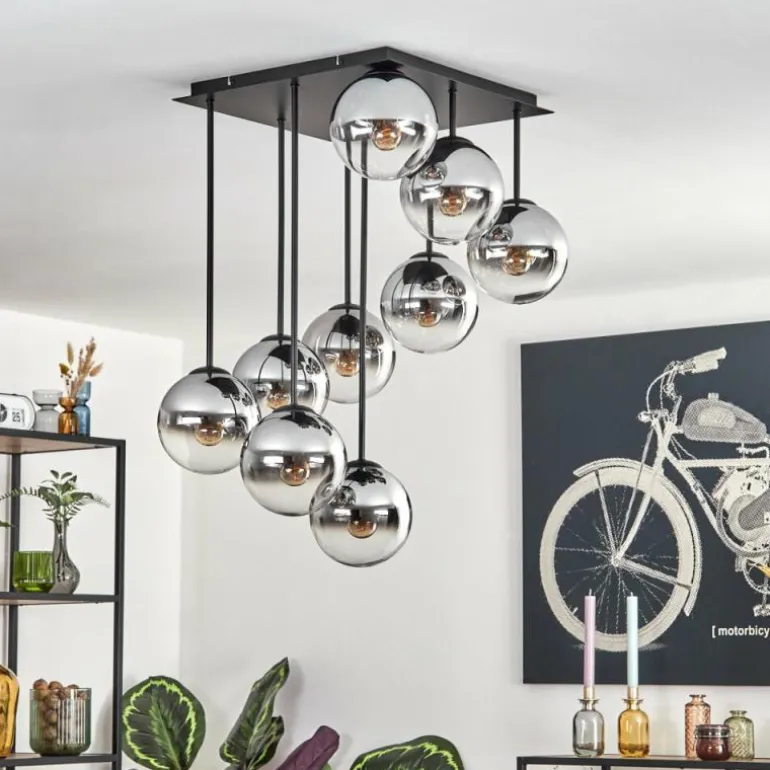 Gastor Plafonnier, Boule lumineuse Chrome, Clair, Fumé, 9 lumières